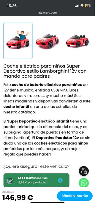 Coche eléctrico infantil rojo
