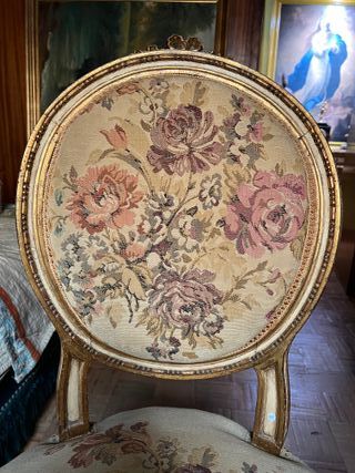 Elegante Silla Luis XVI Madera Dorada Tapizada
