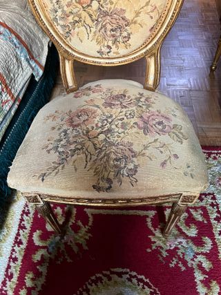 Elegante Silla Luis XVI Madera Dorada Tapizada