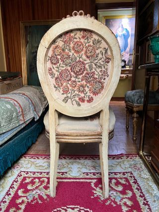 Elegante Silla Luis XVI Madera Dorada Tapizada