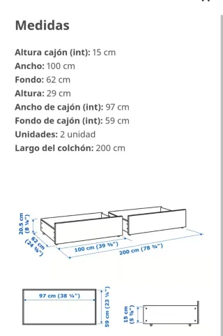 Cajones para cama MALM Ikea (200 cm)