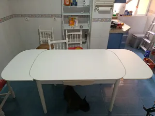 Mesa de cocina blanca extensible,con 6 sillas