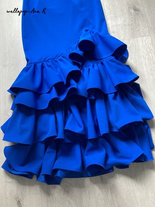 Falda flamenca azul volantes elástica talla S 36