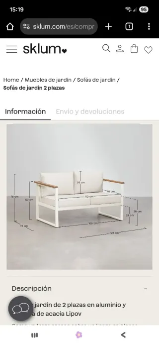 Sofá exterior Sklum sin estrenar. Costaba 270€.