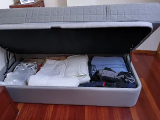 Cama, canapé forrado y colchón