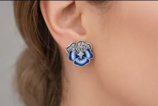 Pendientes Pandora Flor Azul y Circonitas
