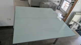 Mesa extensible cocina cristal y acero