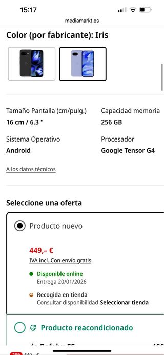 Google Pixel 9a 256GB Morado Nuevo