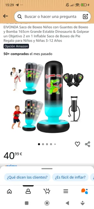 Saco de boxeo inflable para niños