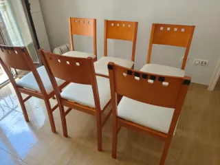 6 Sillas de Comedor Madera Tapizadas Blanco