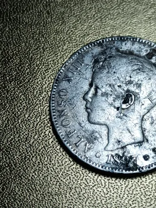 Moneda 5 Pesetas Plata 1897 Alfonso XIII