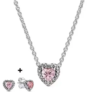 Conjunto Pandora Corazón Rosa y Plata