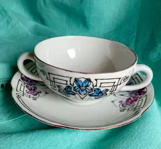 Tazza Jugendstil due manici decorata mano