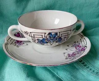 Tazza Jugendstil due manici decorata mano