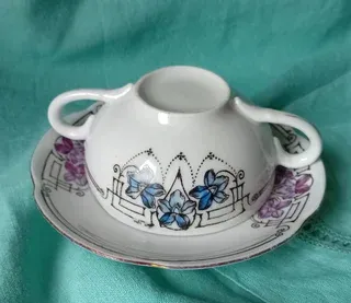 Tazza Jugendstil due manici decorata mano