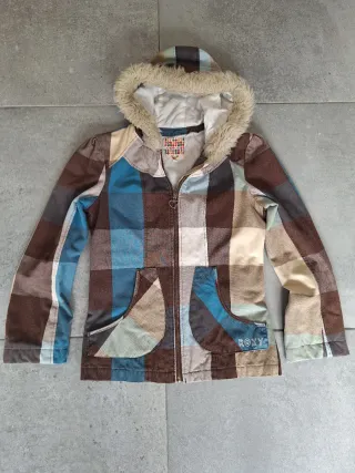 Anorak Roxy Cuadros Marrón Turquesa Capucha Pelo