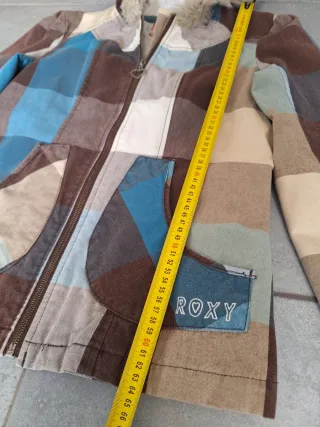 Anorak Roxy Cuadros Marrón Turquesa Capucha Pelo