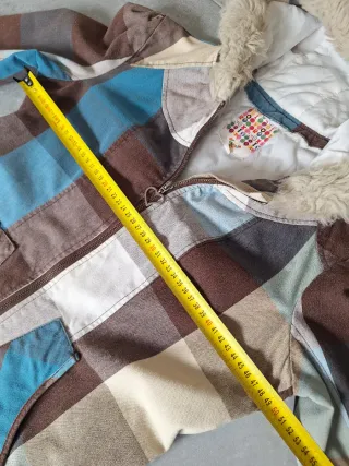 Anorak Roxy Cuadros Marrón Turquesa Capucha Pelo