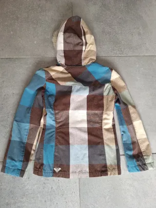 Anorak Roxy Cuadros Marrón Turquesa Capucha Pelo