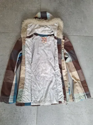 Anorak Roxy Cuadros Marrón Turquesa Capucha Pelo