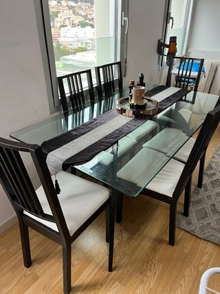 Mesa de comedor cristal y madera