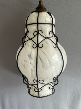 Lampada Veneziana Opalina Murano Vetro Metallo