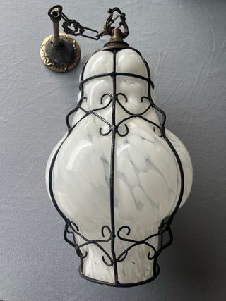 Lampada Veneziana Opalina Murano Vetro Metallo