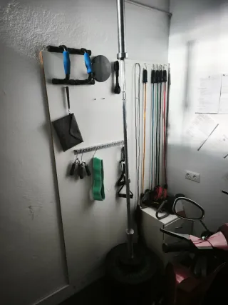 Barra olímpica con discos de peso