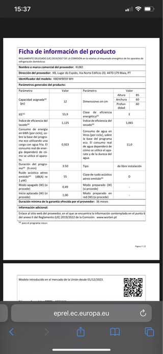 Lavavajillas Kubo 1.5 años de uso
