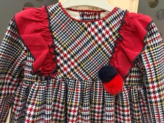 Vestido infantil cuadros rojo y azul