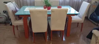 Set 6 Sedie Sala Legno e Tessuto