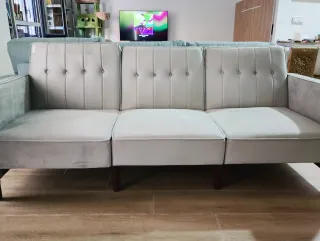 Sofá Cama Terciopelo Gris Perla 3 Plazas