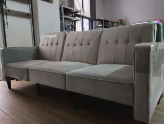 Sofá Cama Terciopelo Gris Perla 3 Plazas