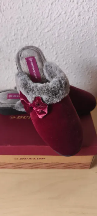 Zapatillas de casa Dunlop terciopelo lazo