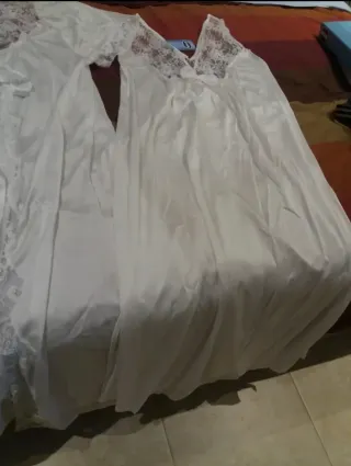 Camisón y Bata Larga Encaje Blanco