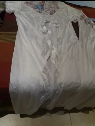Camisón y Bata Larga Encaje Blanco