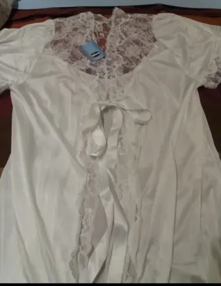 Camisón y Bata Larga Encaje Blanco