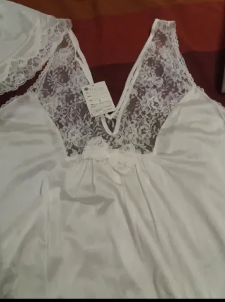 Camisón y Bata Larga Encaje Blanco