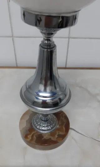 Lámpara Mesa Vintage Cristal Metal Piedra