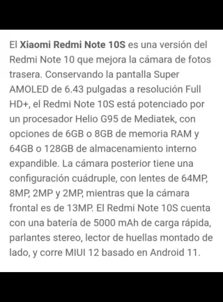 REDMI NOTE 10S 6+2/128NO ENVIO LEER TODO