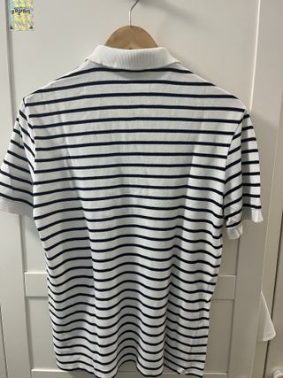 Polo Lacoste Rayas Azul Marino y Blanco