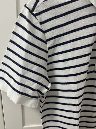 Polo Lacoste Rayas Azul Marino y Blanco