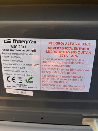 Horno Microondas con Grill Orbegozo