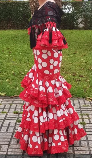 Vestido Flamenca Rojo Lunares Blanco Talla 38-40