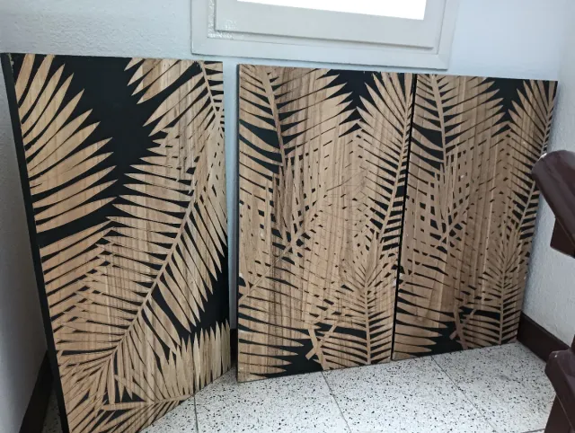 Decoración Pared 3 Marcos Madera Hoja Palmera Nuev