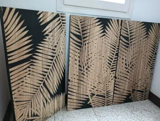 Decoración Pared 3 Marcos Madera Hoja Palmera Nuev