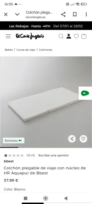 Colchón plegable para cuna de viaje