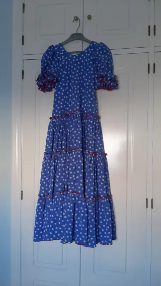 Vestido Flamenca azul con lunares blancos