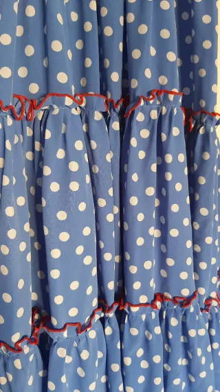 Vestido Flamenca azul con lunares blancos
