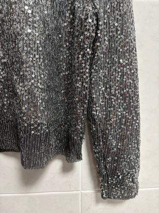 Blusa Zara lentejuelas plateadas